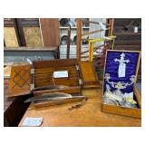 #474A Lot of 2 Incl. Victorian Slant Top Travel Desk Top Box & Oak Catholic Sick Call Box