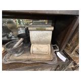#482 Lot of 4 Incl. Serving Tray, Marble Mortar and Pestle, Steel Mortar and Pestle and Vintage Spic