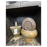 #488 Lot of 3 Incl. Brass Ornate Ash Bucket, Brass Planter with Lion Head and Claw Feet and Copper W