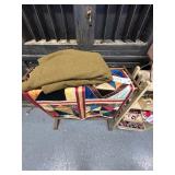 #489B Blanket Rack with Army Blanket and Crazy Quilt 