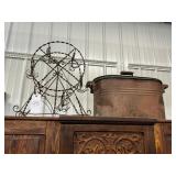 #495 Lot of 2 Incl. Ferris Wheel Plant Holder & Copper Bucket with Lid