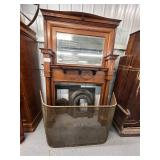 #496 Vintage Oak Mantle (as is) with Fireplace Inserts and Large Screen