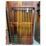 #499 12 Pool Sticks and Pool Stick Holder