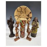 African Wooden Carved Statues, Figures, Weaved Bowl, etc.