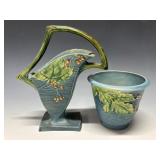 Roseville Pottery Bushberry 371-10' Basket and Flower Pot