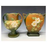 (2) Roseville White Rose Pottery Vases