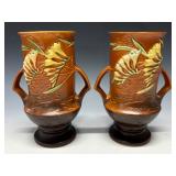 Pair of Brown Freesia Vases- Roseville