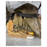 #1786 Men's Winter Carhartt Bibs, Canvas Bag, (2) Empty Fishing Pole Cases, etc.