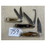 #759 Lot of 3 Case XX Knives incl. Model 6254HP SS, 1879 Radford Centenial 1979 Model 5207 SP SSP, M