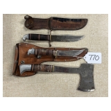 #770 Group of Western Knives with sheaths incl. Hatchet