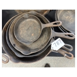 #787 Lot of 4 Griswold Cast Iron Skillets Incl. 3, 9, 7, and 9