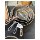 #804 Lot of 4 Cast Iron Skillets incl. 10 1/2 inch, 8c, 5B, 3