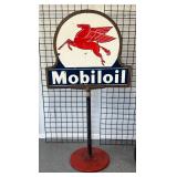 #670 Mobiloil Pegasus Double Sided 3 Color Porcelain on Steel Lolli Pop Sign