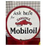 #674 Ask Here for Gargoyle Mobiloil Double Sided Porcelain on Steel Lolli  Pop Sign with Custom Base