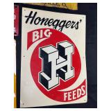 #696 Honeggers Big H Feeds Embossed Single Sided 3 Color Sign