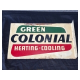 #677 Green Colonial Heating/Cooling Double Sided Tin 3 Color Flange Sign