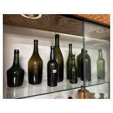 #1456 Group of 9 Green Glass Brewing Bottles 