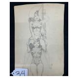 #34 Original Pencil Drawing by Leo Novak depicting pin up girls Signed