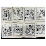 #40 Lot of 9 Single sided gag Cartoons illustrated by Leo Nowak incl paper work