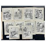 #42 Lot of 10 Single sided gag Cartoons illustrated by Leo Nowak including paper work