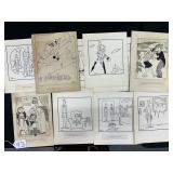 #43 Lot of 10 Single sided gag Cartoons illustrated by Leo Nowak including paper work