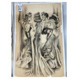 #87 Large original charcoal/Graphite / Absolut Lovely Ladies Awaiting Destiny-Original  art work by 