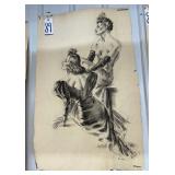#89 Large original charcoal/Graphite/ Two Lovley Woman Dressed up -Original art work by Leo Nowak 40
