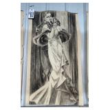 #90 Large original charcoal/Graphite/ Lovers Quaral- Original art work by Leo Nowak 40x25