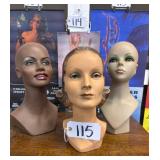#115 3 Vintage Mannequin Heads