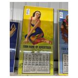 #132 Large  Print House Pin-up Calendar 1942 (Woman in Blue Dress with red sandals)