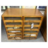 #136 Oak Haberdashery Cabinet with glass front  doors that pull out