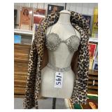 #145 Lot of 2 Incl. Showgirl Style Rhinestone cone-cup Bra with Matching Belt and Medium Faux Leopar