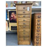 #151 Tall Oak Multi - Drawer Filing  or Apothecary Cabinet with metal pulls