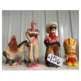 #156  Lot of 4 Chalkware Prizes Incl. Uncle Sam & The Lone Ranger