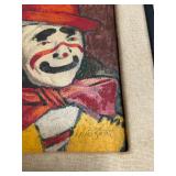 #155 Lot of 3 Incl 2 Chalkware Clown Prizes and Clown Painting signed by Zoe Mozert