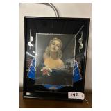 #192 1940's Pin-up girl with a-Beautiful Reverse Glass Painted Boarder