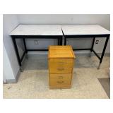Lot #42 (2) Adjustable Tables & Wood File Cabinet