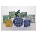 #347 Lot of 9 glossy Pewabic tiles
