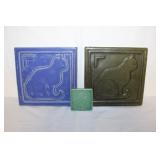 #348 Lot of three cat Pewabic tiles