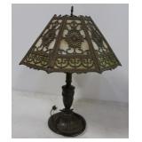 #379 Antique stained glass lamp on brass base