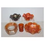 #232 Lot of 5 Carnival Glass incl. raspberry dish