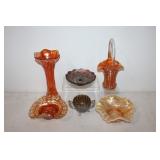 #225 Carnival Glass incl. basket and grape dish
