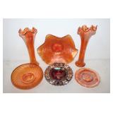 #240 Deer dish & ruffled bowl Carnival Glass