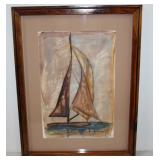 #519 Sailboat oil painting signed
