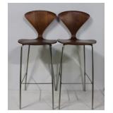 #542 2 Signed mid century modern "Cherner" chairs- laminated with stainless legs