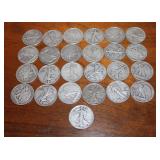 (25) Walking Liberty silver half dollars
