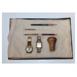 #15 Omega gold watch, gold cane handle, etc.