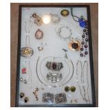 #52 Misc. necklaces, pins in display case
