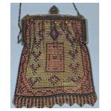 #40 Whiting Davis Pink geometric mesh purse