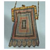 #42 Whiting Davis Geometric pink and blue mesh purse